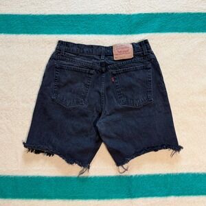 Levis 550 Relaxed Fit Black Denim Cut Off Shorts High Waisted Vintage 32 Waist